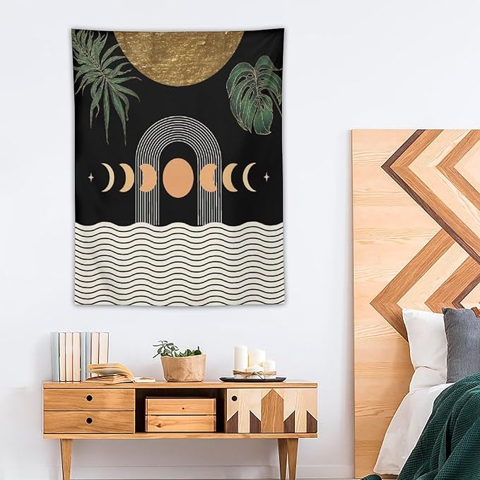 Abstract Boho Tapestry, Mid Century Tropical Tree Leaves Modern Geometric Arch Bohemian Botanical Tapestry, Home Aesthetic Wall Hanging Art Decor for Living Room Bedroom Dormitory 30x40 Inch-CasaMuseHome