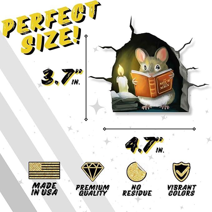 3D Mouse Reading Book in Mouse Hole, Decal Sticker, Removable Wall Decor, Book Lover Gift Idea, Baseboard, Wall Sticker Decal, Kids Room, Classroom, Library-CasaMuseHome