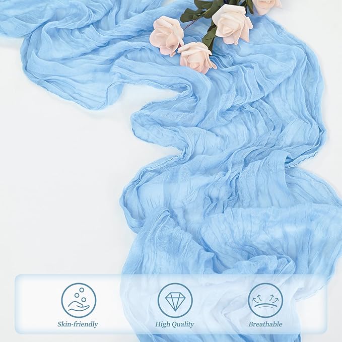 20 Pack Baby Blue Cheesecloth Table Runner 20 x 120 Inch Long Rustic Gauze Cheese Cloth Table Runner for Wedding 10FT Bridal Baby Shower Table Decorations Boho Fabric Sheer Birthday Party Table Decor-CasaMuseHome