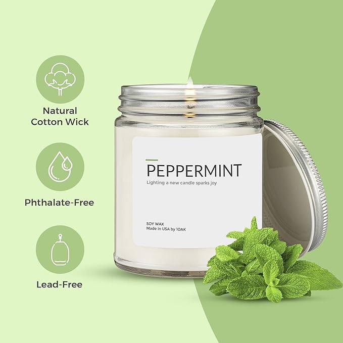 1OAK Soy Wax Scented Candles - Peppermint Candle - Scented Candles for Home (7oz.)-CasaMuseHome