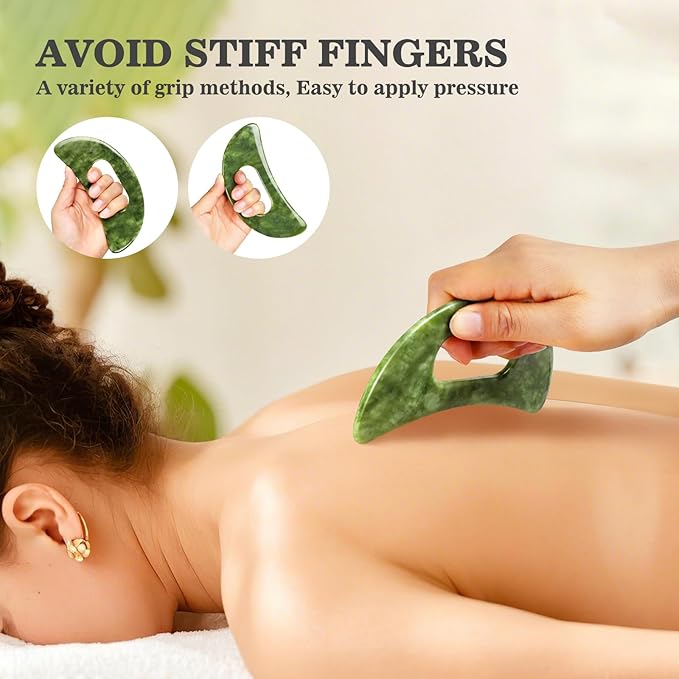 2 in 1 Jade Stone Gua Sha Massage Tool, Large Guasha Muscle Scraper Tools Set with Handle Muscle Scraping Massage Tools Anti Cellulite Spa Acupuncture Tools for Back Neck Leg Lymphatic Drainage-CasaMuseHome