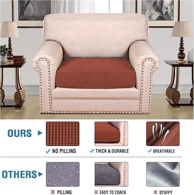 H.VERSAILTEX Super Stretch Individual Seat Cushion Covers Sofa Covers Couch Cushion Covers Slipcover Sets Thick Jacquard Textured Twill Fabric (1 Piece Chair Cushion Cover, Rust)-CasaMuseHome