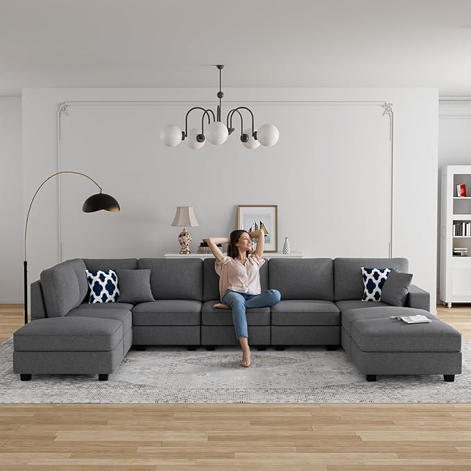 L Lengend Vansen Modular Sectional Sofa U Shaped Couch with Ottoman Modern Reversible Corner Sectional Couch for Living Room (Dark Grey, U Shaped Sofa-4)-CasaMuseHome