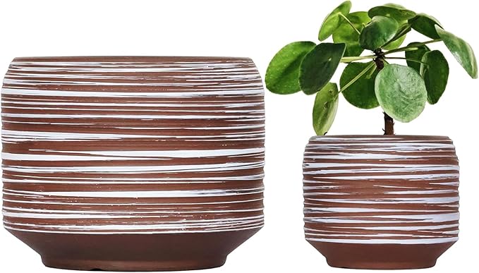 8 Inch + 6 Inch Ceramic Plant Pots Indoor with Drainage – Flower Pot Set, Decorative Indoor Planters for House Plants and Garden Use-CasaMuseHome