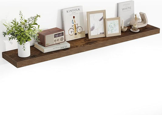 55 Inch Floating Shelves, 55"x9.25"x1.5" Inch Deep Floating Shelves for Wall, Wooden Shelves for Bathroom, Bedroom, Living Room, Brown-CasaMuseHome