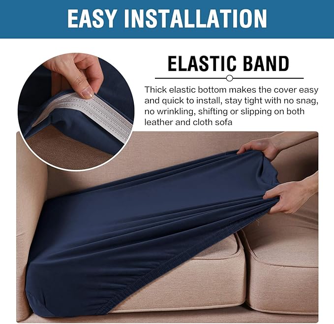 H.VERSAILTEX Velvet Stretch Couch Cushion Cover Plush Cushion Slipcover for Chair Cushion Furniture Protector Seat Cushion Sofa Cover (1 Piece Armchair Cushion Covers, Navy)-CasaMuseHome