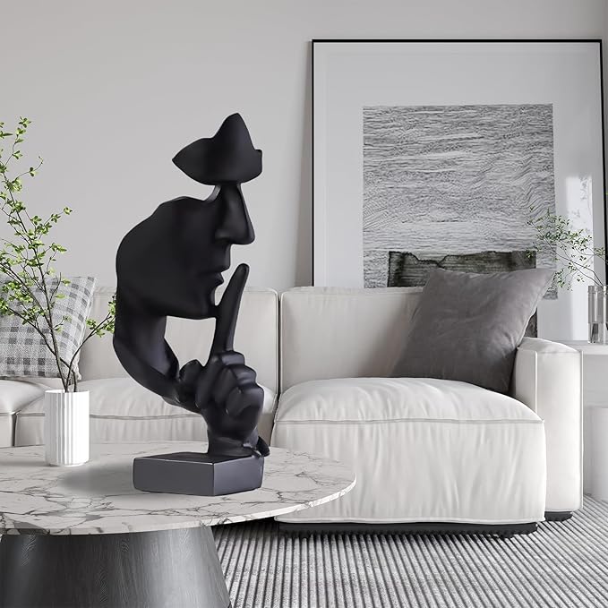 aboxoo Thinker Statue, Silence is Gold Abstract Art Figurine, Modern Home Resin Sculptures Decorative Objects Piano Desktop Decor for Creative Room Home, Office Study Decor (Large Black)-CasaMuseHome