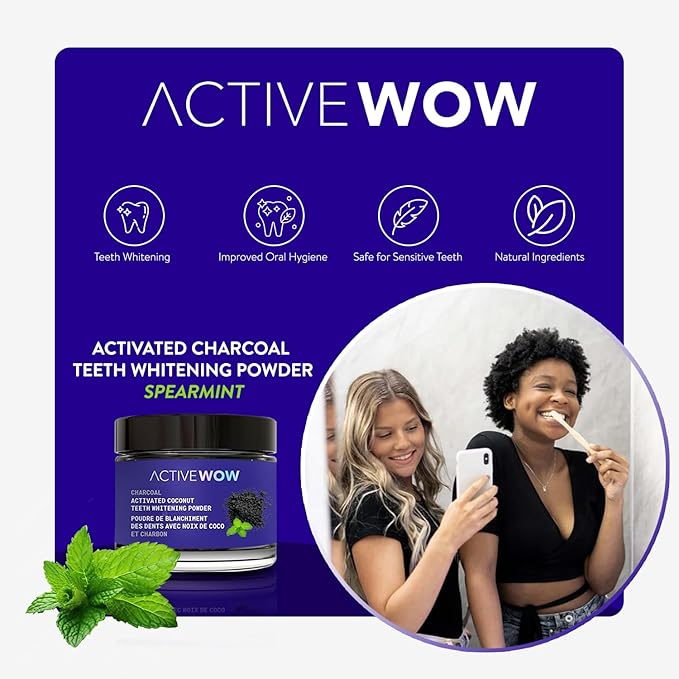 Active Wow Activated Coconut Charcoal Powder - Natural Whitening, Fluoride Free, Sulfate & Paraben Free, Spearmint Toothpaste Powder, 20g-CasaMuseHome