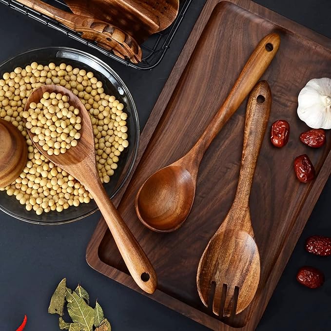 12 Pack Wooden Spoons for Cooking - Natural Teak Kitchen Utensils Set with Spatulas-CasaMuseHome