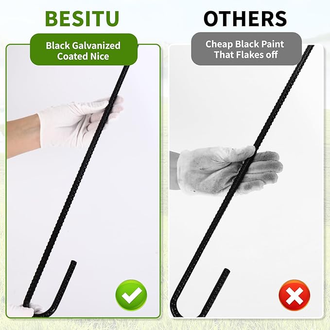 24 inches J Hook Rebar Stakes (16-Pack), Extra Long Garden Stakes with Chisel Point End Steel Rebar Ground Stakes for Tent Chain Link Fence and Outdoor Decorations Black Coated-CasaMuseHome