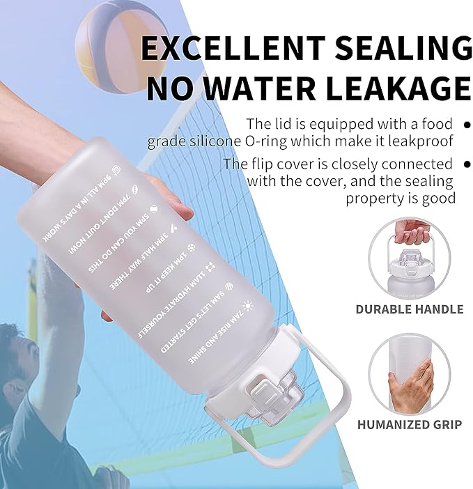 64oz,100oz,128oz Large Motivational Water Bottle with Time Marker, Leakproof & BPA Free Half Gallon Big Water Bottle with Straw Handle Tritan Frosted Water Jug for Gym,Fitness,Outdoor Sports-CasaMuseHome