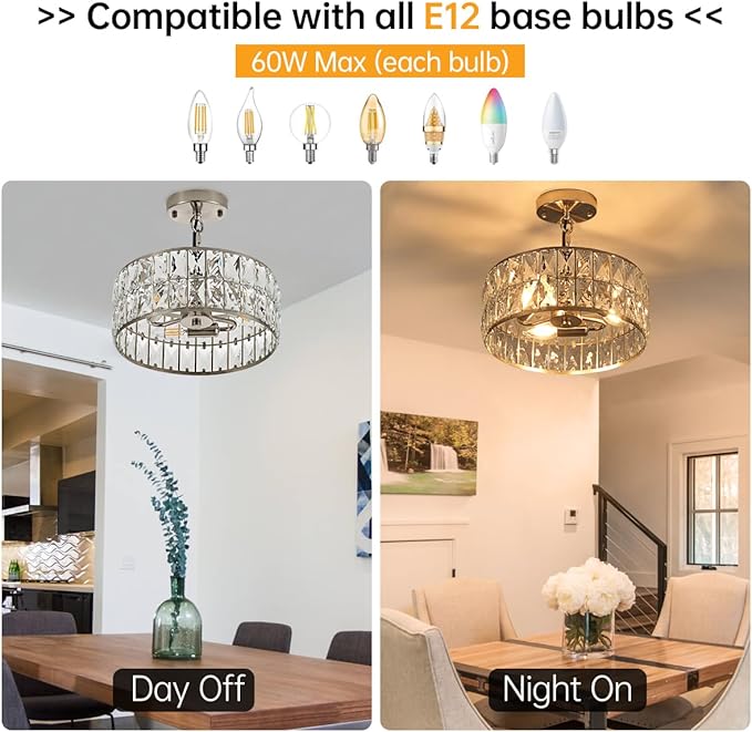 12” 3-Light Modern Crystal Chandeliers Nickel Dinning Room Light Fixture, Round Pendant Light Kitchen Island Chandelier, Flush Mount Ceiling Light for Living Room Entryway Bedroom Foyer-CasaMuseHome