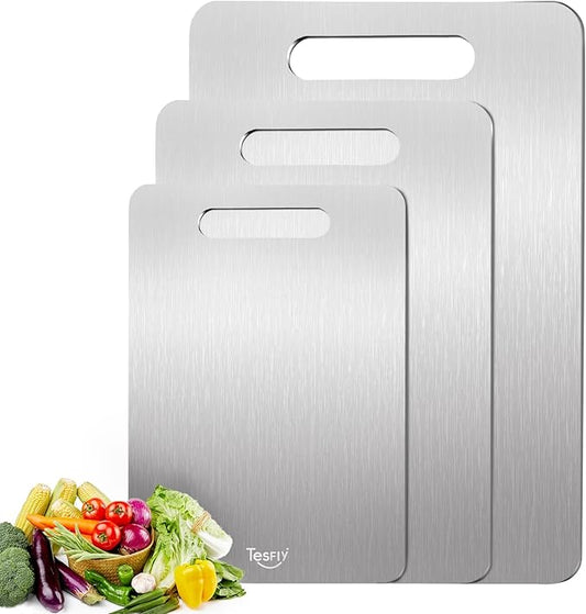 3 Pack Titanium Cutting Board - 100% Pure Titanium Cutting Boards For Kitche,Easy to clean, Double-sided food-grade Cutting Board For Meats, Fruits And Vegetables (M+L+XL)-CasaMuseHome