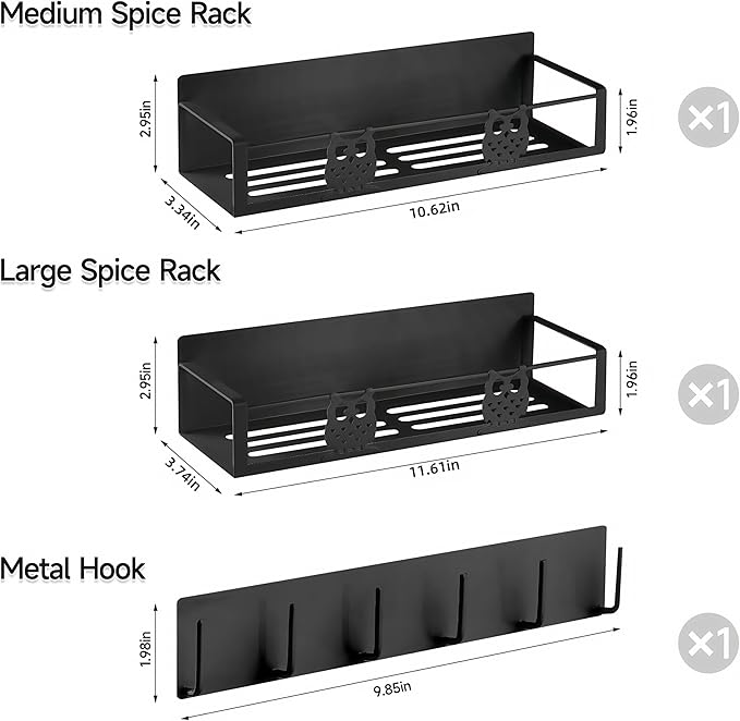 3 Pack Moveable No Drilling Heavy Magnet Spice Rack for Refrigerator Organizers and Storage,Space Saving Kitchen Organization with Magnetic Hooks,Owl Kitchen & Home Decor(Black)-CasaMuseHome