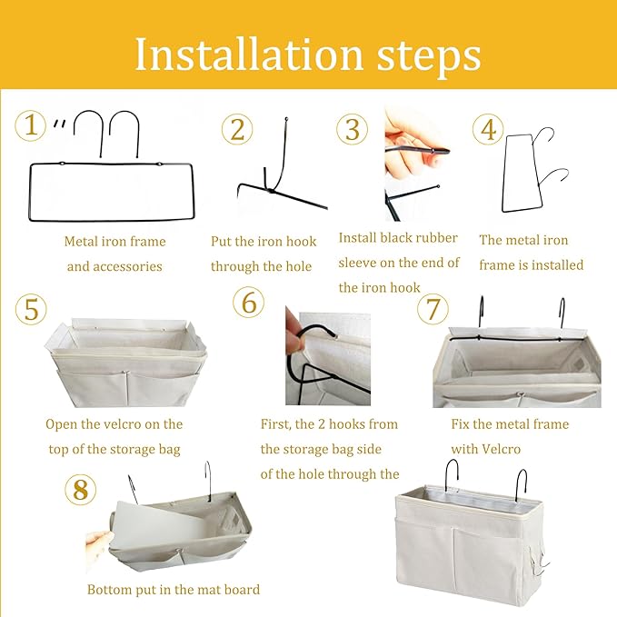 2-Pack Bedside Caddy, Bedside Hanging Storage Organizer for College Dorm Beds, Bunk Beds and Hospital Beds Rails, The Hanging Basket Can be Placed Magazine, Books, Phones,kettle, Glasses (Grey)-CasaMuseHome