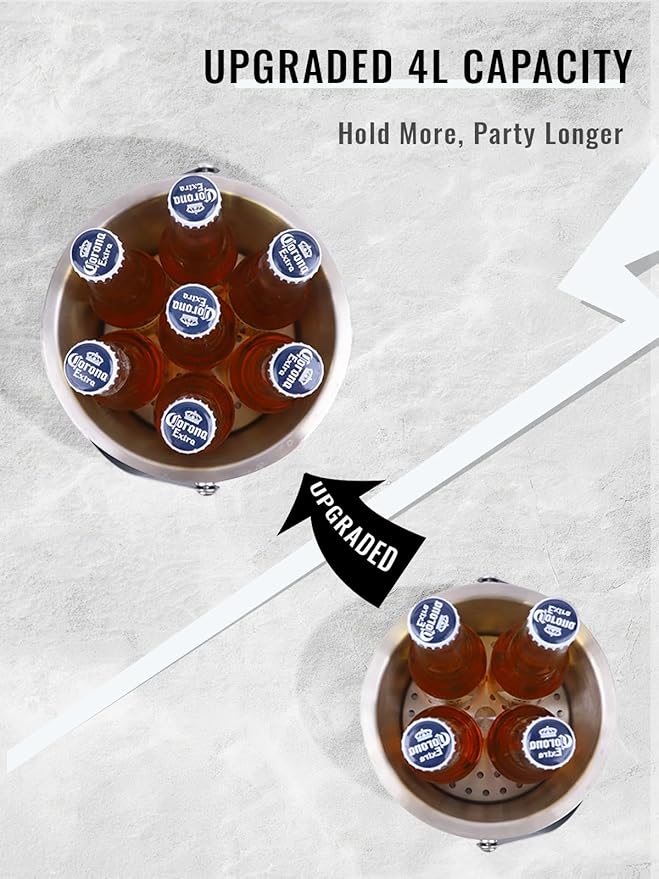 4L Ice Bucket with Silicone Lid, Scoop, Tongs & Strainer, Stainless Steel Double Wall Insulated Ice Buckets for Parties & Cocktail Bar, Outdoor Champagne Ice Container Bin, Navy-CasaMuseHome