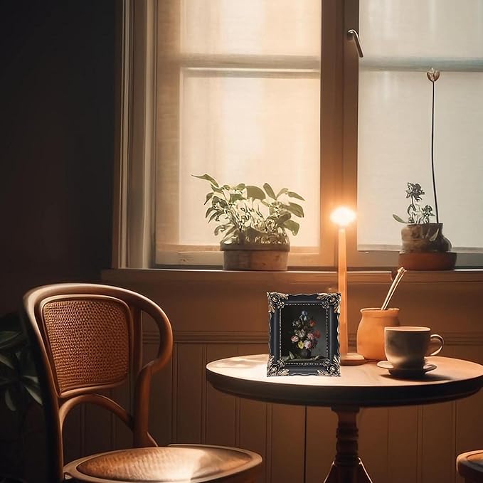 5x7 Vintage Picture Frame with Embossed Flower Design, Black Ornate Frame for 5x7 Pictures, Hand-Crafted Resin Antique Frames for Tabletop & Wall Hanging, Home Decor (Black)-CasaMuseHome