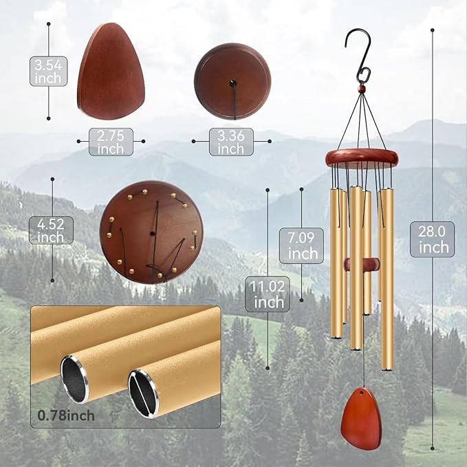 28" Wind Chime for Mothers Day, Decorative Wind Chimes for Outside, Memorial Windchimes Remembrance Gift for Women Mom Grandma, Metal Wind Chimes Outdoor Decor for Garden Patio Zen(Gold)-CasaMuseHome