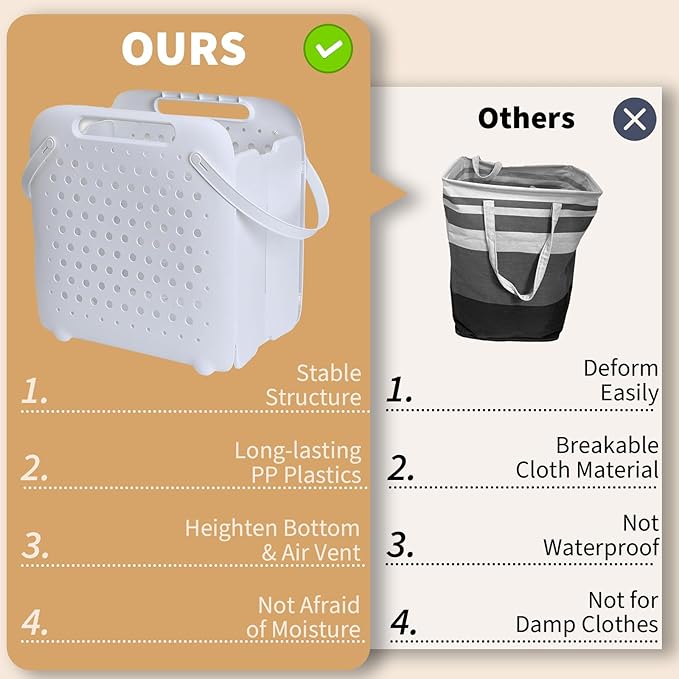 45L Foldable Laundry Basket, Plastic Collapsible Laundry Baskets with Handles, 12 Gallons Dirty Clothes Hamper for Dorm Laundry Room Organization, Freestanding Wall Hanging Laundry Hamper-CasaMuseHome