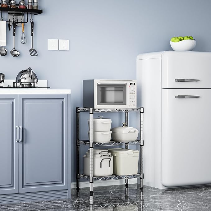 750 lbs 3 Tier Shelf Metal Storage Shelves Wire Rack Closet Organizers with PP Board for Garage Kitchen Bathroom Laundry Chrome 11.8" D x 21.7" W x 28.6" H-CasaMuseHome