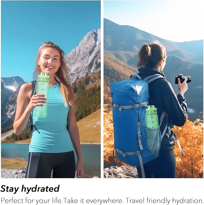 32oz Motivational Water Bottles with Time Marker & Fruit Strainer, Transparent Gradient Color Water Bottle with Times to Drink, Leakproof & BPA Free, Reusable Bottle with Strap (No Straw)-CasaMuseHome