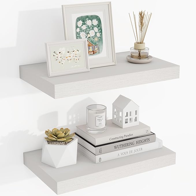 16 Inch Floating Shelves, 16"x9.25"x1.5" Inch Deep Floating Shelves for Wall, Wooden Shelves for Bathroom, Bedroom, Living Room, Cream White Oak-CasaMuseHome