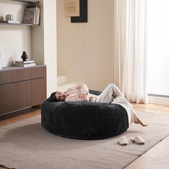 4FT Large Bean Bag Chairs,Big Adult Size Memory Foam Beanbags with Filler Included,Machine Washable Corduroy Cover,Ultra Soft Plush Gaming Bing Bag Puff Chair for Dorm, Living Room & Bedroom (Black)-CasaMuseHome