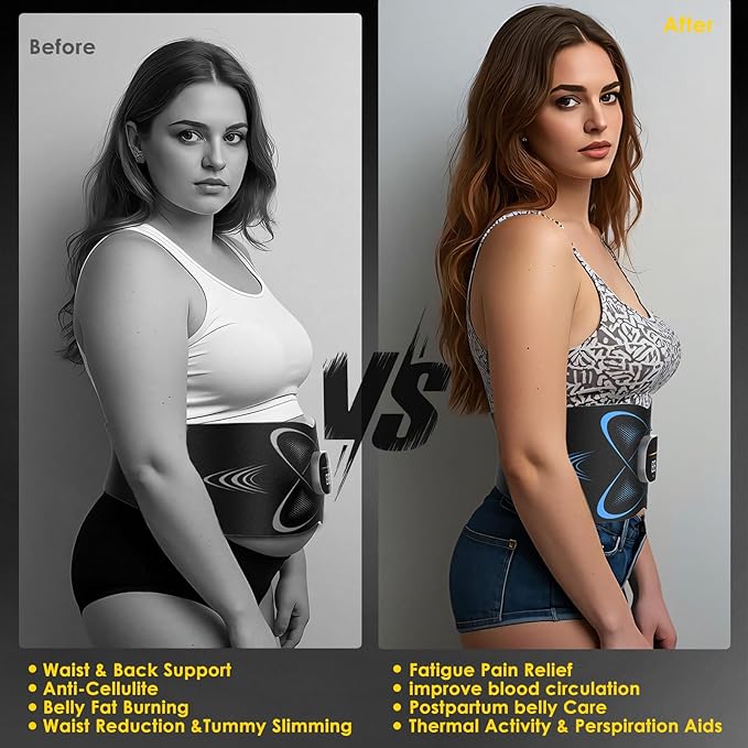 Ab Stimulator Muscle Toner, Abs Stimulator Abdominal Massage Belt with Heat for Belly Fat Burning & Cellulite Melting & Stomach Smooth Firming, Lower Back Massager for Women Men Pain Relief Gifts-CasaMuseHome