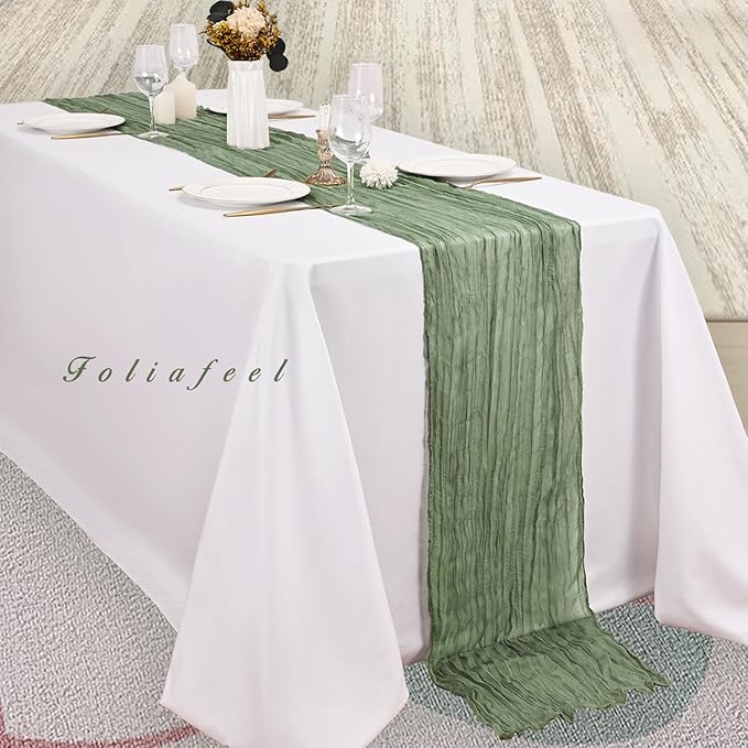 20 Pack Sage Green Cheesecloth Table Runner 10FT Rustic Gauze Fabric Cheese Cloth Table Runner for Wedding Bridal Baby Shower Table Decor 20 x 120 Inch Long Boho Sheer Birthday Party Table Decorations-CasaMuseHome