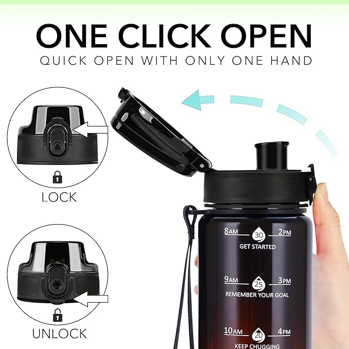 32oz Motivational Water Bottles with Time Marker & Fruit Strainer, Transparent Gradient Color Water Bottle with Times to Drink, Leakproof & BPA Free, Reusable Bottle with Strap (No Straw)-CasaMuseHome