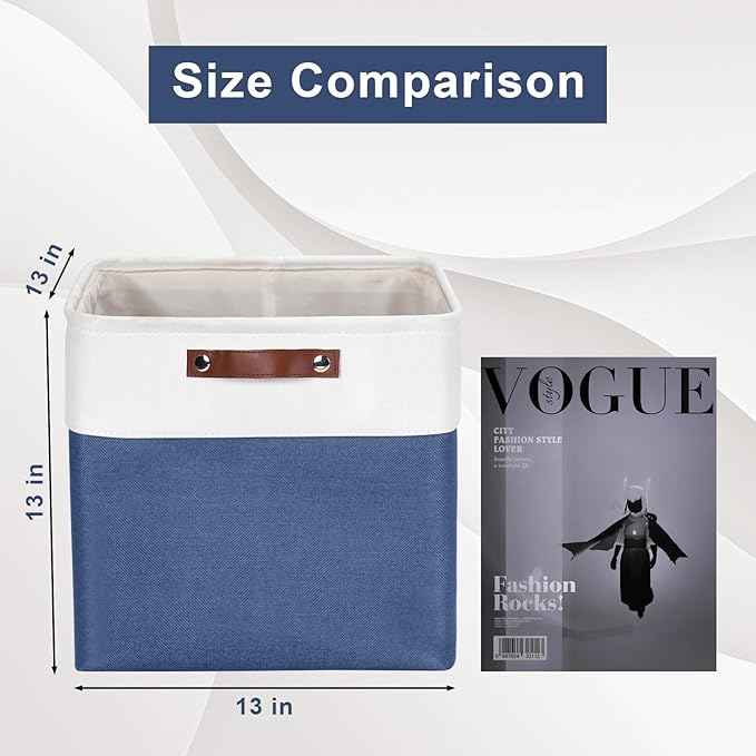 13x13 Cube Storage Bins, Collapsible Fabric Storage Box, 4 Pack Closet Baskets with Handles for Organizing, Shelf, Toys, Clothes, Home, Office, Nursery (NavyBlue&White)-CasaMuseHome