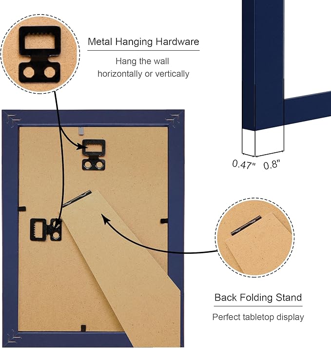 5x7 Picture Frame Set of 4, 5 x 7 Wood Photo Frames with Mat for 4x6, Natural Wooden Frame with Real Glass Cover for Wall and Tabletop Display,Blue-CasaMuseHome