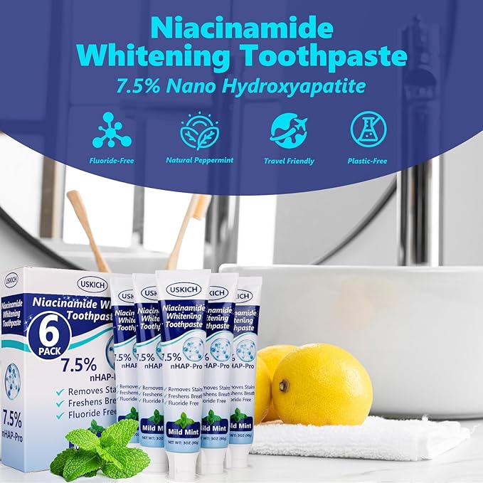 7.5% Nano Hydroxyapatite Toothpaste,6 Pack Fresh Breath Toothpaste for Remineralizing Enamel & Sensitive Relief,Whitening,Antiplaque,Natural Peppermint,Fluoride-Free-CasaMuseHome