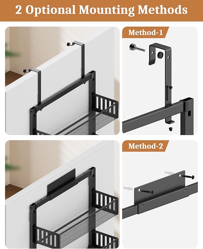 8-Tier Over the Door Pantry Organizer, Large Metal Door Spice Rack with Adjustable Basket, 2 in 1 Wall Mount or Hanging Heavy-Duty Pantry Door Storage Shelf for Kitchen and Bathroom, Black-CasaMuseHome