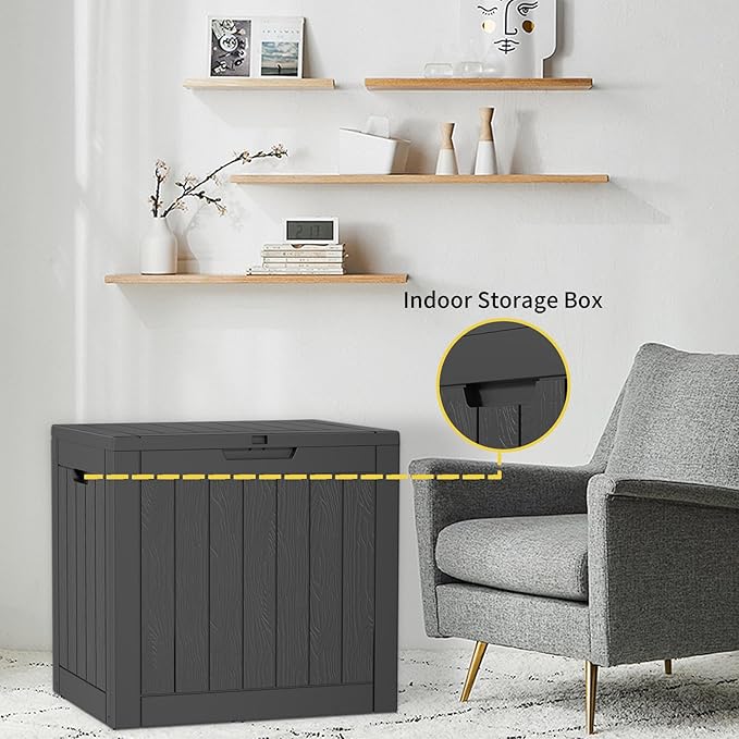 30 Gallon Deck Box Large Outdoor Storage for Patio Furniture,Outdoor Cushions,Garden Tools and Pool Supplies,Waterproof,Resin,Lockable(Black)-CasaMuseHome