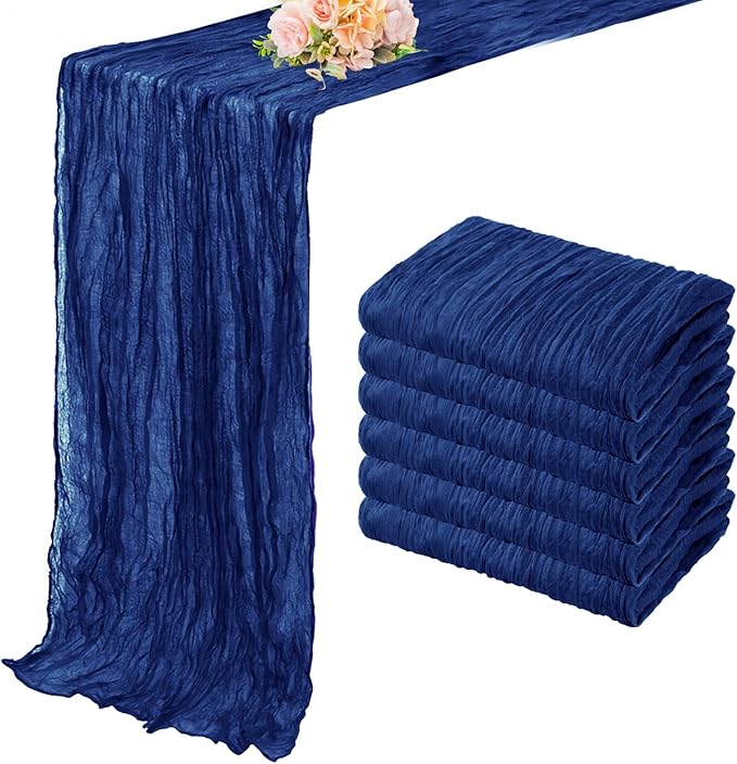 10FT 6 Pack Royal Blue Cheesecloth Table Runner 20 x 120 Inch Long Rustic Gauze Cheese Cloth Table Runner for Wedding Bridal Baby Shower Table Decorations Boho Fabric Sheer Birthday Party Table Decor-CasaMuseHome