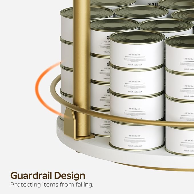 3-Tier Lazy Susan, Rotating Spice Rack, Spinning Organizer, Industrial Turntable Spice Rack for Cabinet, Kitchen Countertop, Pantry, White and Gold SR23DW-CasaMuseHome