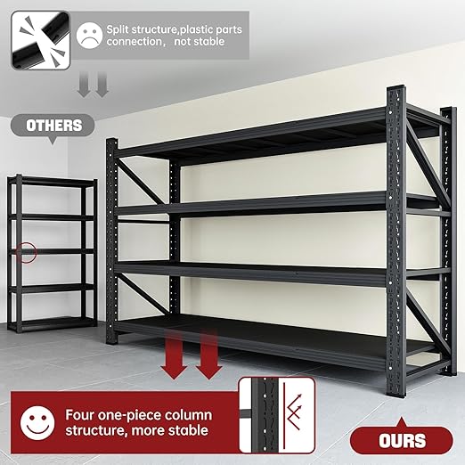 5000LBS Storage Shelves,71" W Garage Shelving Heavy Duty Metal Adjustable Garage Shelves, Shelving Units Industrial Shelving for Warehouse,71" W x 24" D x 69" H,Black-CasaMuseHome