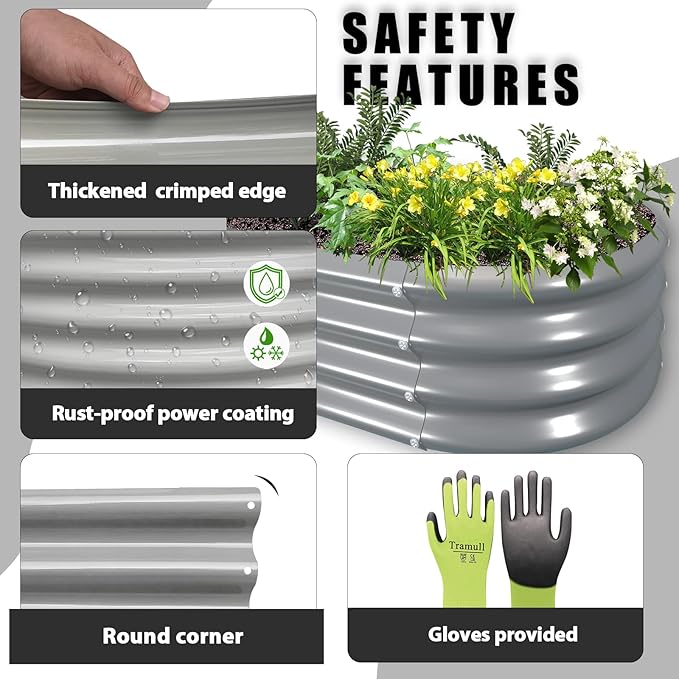 2 Pack 8x4x1FT Galvanized Raised Garden Bed Kit Oval Metal Ground Planter Box Outdoor Bottomless Planter Raised Beds for Vegetables Flowers Herbs Fruits, Gray-CasaMuseHome