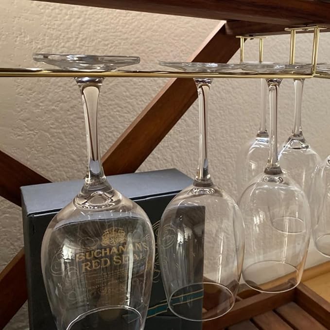 14-Inch Gold Wine Glass Rack, Under Cabinet Wine Glass Holder Stainless Steel Stemware Rack - Hanging Stemware Holder for Cabinet Kitchen Bar, Set of 4-CasaMuseHome