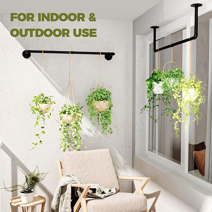 2Pc Hanging Planters for Indoor Plants Plant Hanger Indoor Hanging Plant Holder Black Metal Rod(Pot/Chain/Plant not Included-CasaMuseHome