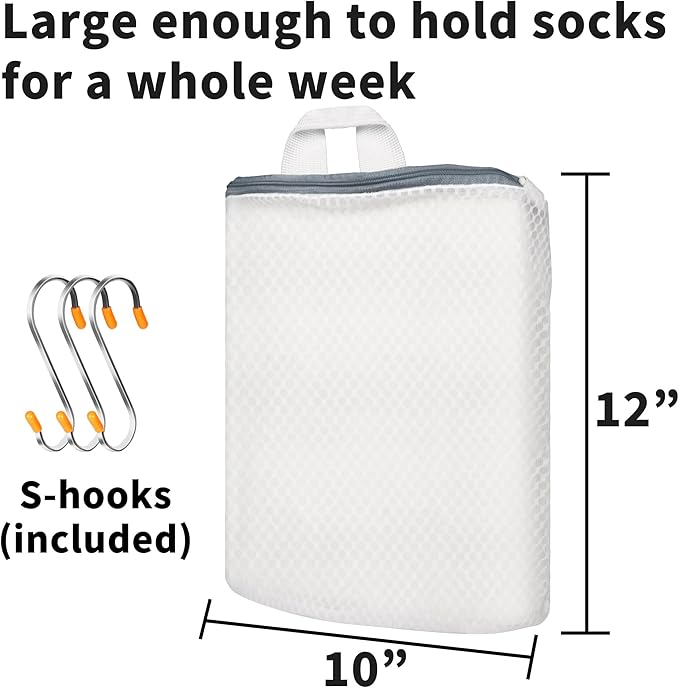 3Pcs Hanging Laundry Bags for Socks with S Hooks, 3 Color Mesh Laundry Bags for Washing Machine-CasaMuseHome