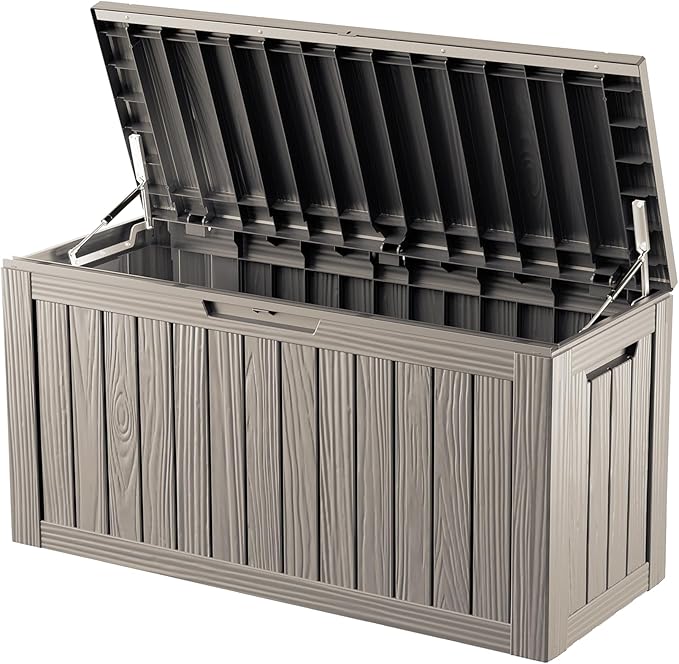 80 Gallon Double-Wall Resin Deck Box - Lockable Waterproof Outdoor Storage Box, 515lbs Capacity & Doubles as Seating for Patio Furniture - Garden Tools, Pool Accessories (Brown)-CasaMuseHome