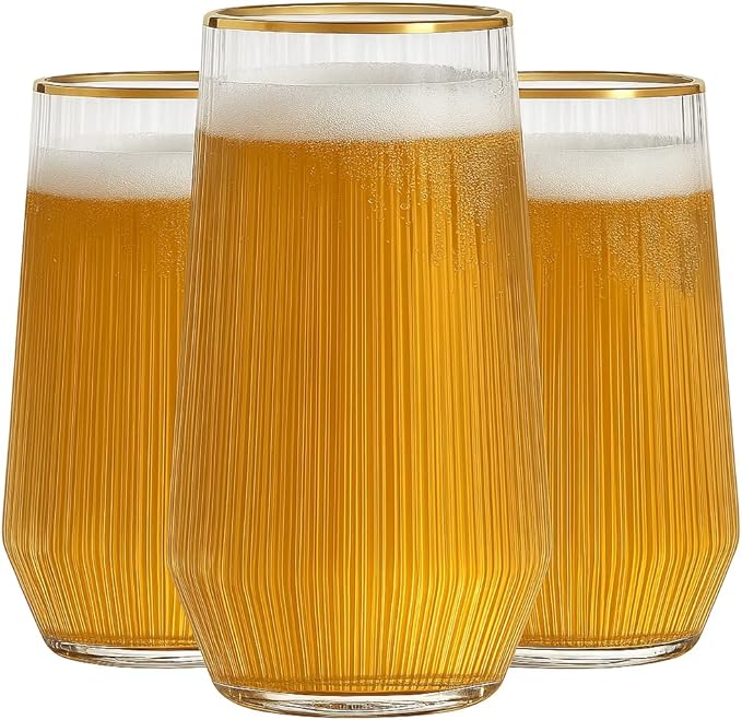 48 Pack Ribbed Ripple Stemless Toasting Glasses, Origami Durable 9 Oz BPA-Free Disposable Plastic Champagne Flutes for Weddings, Bars, Events, and Celebrations (Gold Rim)-CasaMuseHome