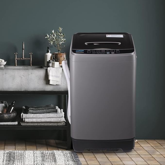 17.7 lbs Full Automatic Washing Machine with LED Display Compact Drain Dump, 10 Wash Programs and 8 Water Levels Ideal for Dorms, Apartments, RV, Grey (KB03-GREY6-3)-CasaMuseHome