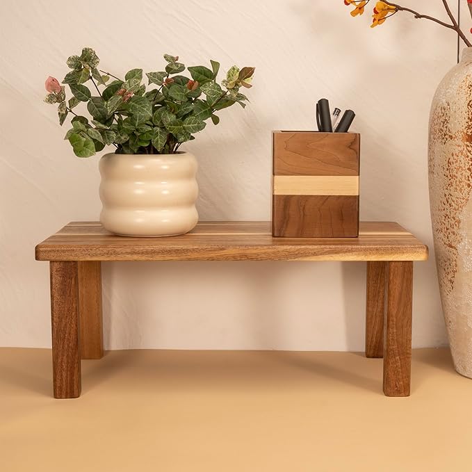 Acacia Wooden Desktop Organizer Shelf Kitchen Cabinet and Counter Riser Display Shelf for Top of Desk Home Office Bathroom Coffee Table Display Stand-CasaMuseHome