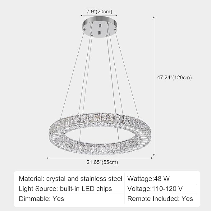 22" Chandelier Crystal Chandeliers Ceiling Light Fixture with Remote Control Flush Mount Ceiling Lights for Living Room Dining Room Bedroom(dimmable)-CasaMuseHome