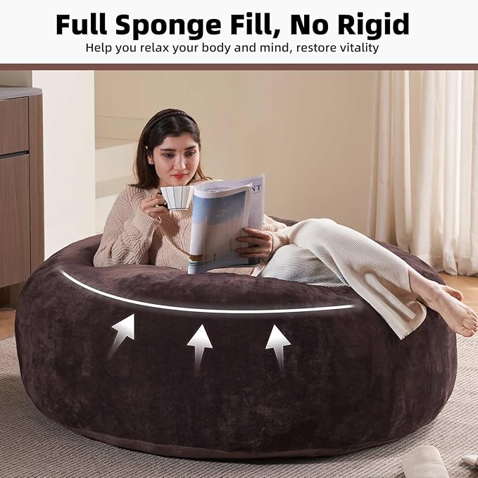 5FT，Big Bean Bag Chairs for Adults，Large beanbag with Filler Included，Memory Foam Material，Easy to Clean and Washable Corduroy Fabric，Suitable for Living Room and Bedroom (Brown, 5 Foot)-CasaMuseHome