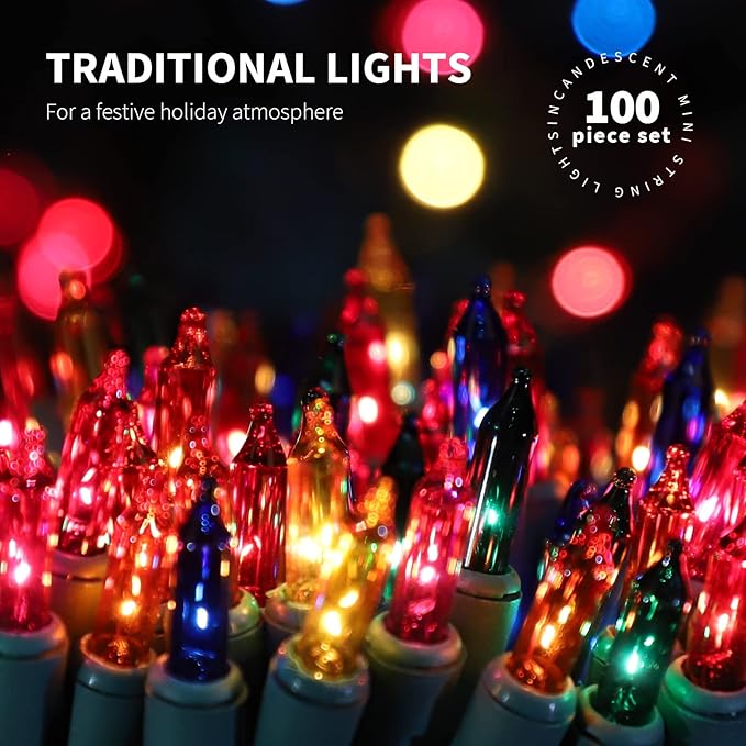 100LIGHTS Multi Extra-Bright with End Connectors Christmas Decorative Lights 5.98m UL Certified Mini String Light Set Waterproof for Home Garden Holiday Christmas Tree Party Patio Wedding-CasaMuseHome