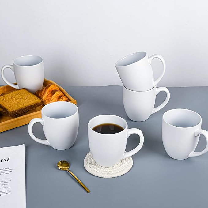 16oz Coffee Mugs Set of 6, Large Ceramic Modern Coffee Mugs With Handle For Tea,Latte,Cappuccino,Cocoa. Dishwasher.Microwave Safe (Matte White)-CasaMuseHome